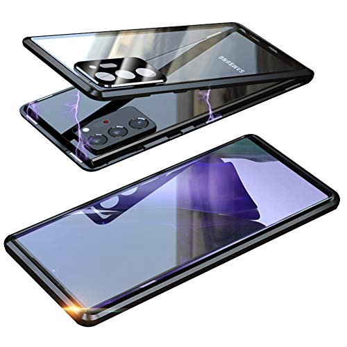 Magnetische Schutzhülle für Samsung Galaxy Note20 Ultra 5G, doppelter Objektivschutz aus gehärtetem Glas, Metallrahmen, 360-Grad-Schutz, HD-Kamera-Schutzhülle (Schwarz) von SiGrid