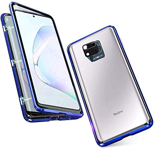 SiGrid Handyhülle Kompatibel für Xiaomi Redmi Note 9S, Magnetische Hülle mit Kamera Panzerglas Vorne und Hinten Gehärtetes Glas Metallrahmen Stark Magnet Case Linse Schutzglas Case - Blau von SiGrid