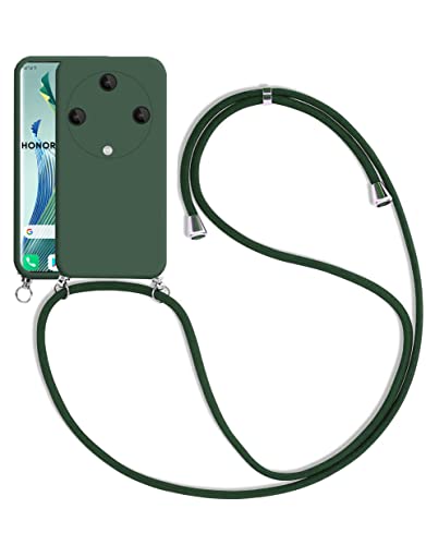 Handykette Kompatibel für Honor Magic 5 Lite / X9a Hülle, Silikon Handyhülle mit Kordel zum Umhängen Necklace Hülle mit Band Silikon Flexibel Schutzhülle, Dunkel Grün von SiGridTech