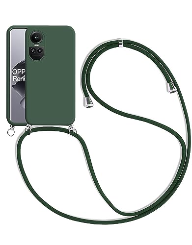 Handykette Kompatibel für Oppo Reno 10 5G Hülle, Silikon Handyhülle mit Kordel zum Umhängen Necklace Hülle mit Band Silikon Flexibel Schutzhülle, Dunkel Grün von SiGridTech