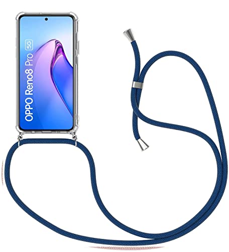 Handykette Kompatibel für Oppo Reno 8 Pro 5G (6.7") Hülle, Silikon Transparent Handyhülle mit Kordel zum Umhängen Necklace Hülle mit Band Schutzhülle Halsband Hülle mit Umhängeband, Blau von SiGridTech