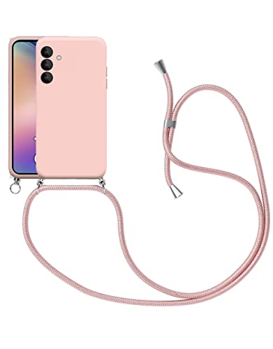 Handykette Kompatibel für Samsung Galaxy A14 4G Hülle, Silikon Handyhülle mit Kordel zum Umhängen Necklace Hülle mit Band Silikon Flexibel Schutzhülle, Rosa von SiGridTech