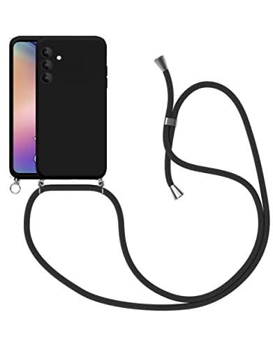 Handykette Kompatibel für Samsung Galaxy A14 4G Hülle, Silikon Handyhülle mit Kordel zum Umhängen Necklace Hülle mit Band Silikon Flexibel Schutzhülle, Schwarz von SiGridTech