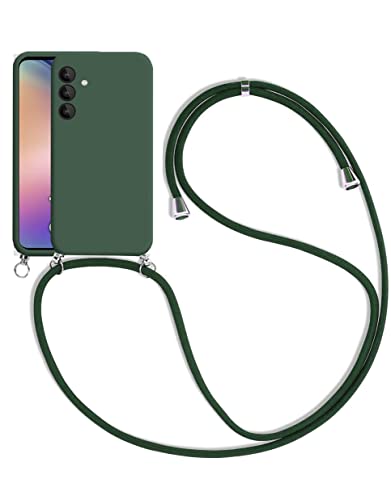 Handykette Kompatibel für Samsung Galaxy A34 5G Hülle, Silikon Handyhülle mit Kordel zum Umhängen Necklace Hülle mit Band Silikon Flexibel Schutzhülle, Dunkel Grün von SiGridTech