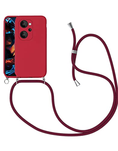 Handykette Kompatibel für Xiaomi Redmi Note 12 4G Hülle, Silikon Handyhülle mit Kordel zum Umhängen Necklace Hülle mit Band Silikon Flexibel Schutzhülle, Rot von SiGridTech