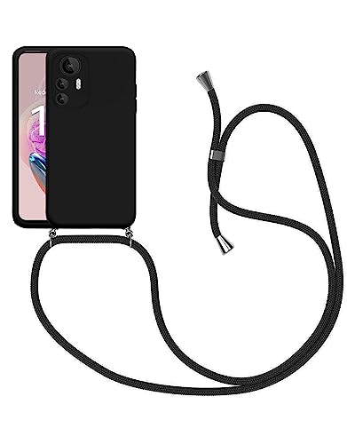 Handykette Kompatibel für Xiaomi Redmi Note 12S 4G Hülle, Silikon Handyhülle mit Kordel zum Umhängen Necklace Hülle mit Band Silikon Flexibel Schutzhülle, Schwarz von SiGridTech