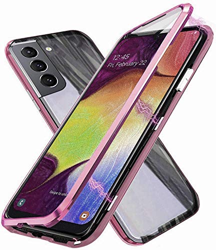 Kompatibel für Samsung Galaxy S21 5G Hülle, Magnetische Metallrahmen 360 Grad Handyhülle Vorne und Hinten Gehärtetes Glas Handyhülle Stark Magnetic Case Panzerglas Doppelseitige Hülle, Rosa von SiGridTech