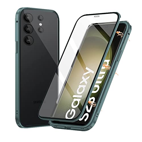 Kompatibel für Samsung Galaxy S23 Ultra (6,8") Hülle, Magnetische Metallrahmen 360 Grad Handyhülle Vorne und Hinten Gehärtetes Glas Handyhülle Stark Magnetic Case Glas Doppelseitige Hülle, Grün von SiGridTech