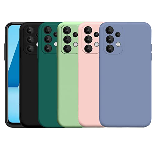 Silikon Hülle für Samsung Galaxy A13 4G (6,6"), 5 Stück Weiche Handyhülle Matt Silikon TPU Schutzhülle Dünn Hülle mit Kameraschutz (Schwarz+Dunkelgrün+Grün+Rosa+Hell Blau) von SiGridTech