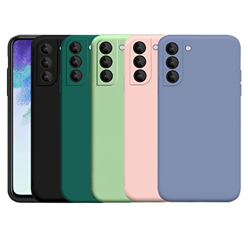 Silikon Hülle für Samsung Galaxy S22 5G (6,1"), 5 Stück Weiche Handyhülle Matt Silikon TPU Schutzhülle Dünn Hülle mit Kameraschutz (Schwarz+Dunkelgrün+Grün+Rosa+Hell Blau) von SiGridTech