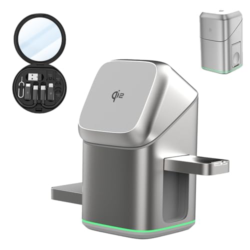 Subsistenceed Multi-Device Touch Pop-Up Charging Station,3-in-1 Wireless Charger-Touch Pop-Up Charging,Qi2 Fast Auto Rotation Magnetic for Apple Watch, for iPhone Series, AirPods Max (Silver, QI2) von SiQiYu