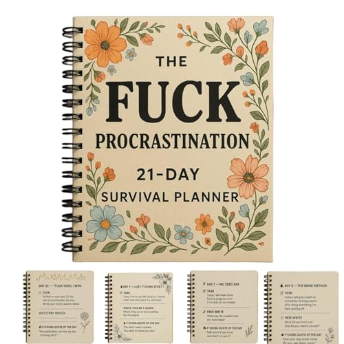 The Fuck Procrastination – 21-Day Survival Planner, 8 x 6" Habit Tracker with Detachable Pages & Motivational Quotes, Procrastination Planner for Adults ADHD, Overcome Procrastination Planners The Fuck Procrastination – 21-Day Survival Planner, 8 x 6" Habit Tracker with Detachable Pages & Motivational Quotes, Procrastination Planner for Adults ADHD, Overcome Procrastination Planners von Siapodan