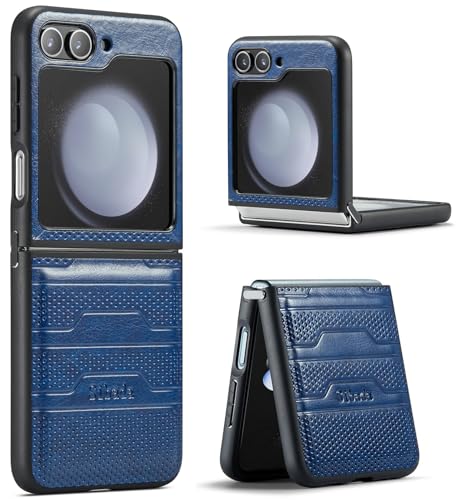 Sibada Entworfen für Samsung Galaxy Z Flip5 Hülle Leder Klapphüllen mit Verbindungsscharnier, stoßfeste Handyhülle für Samsung Z Flip 5 (2023) - Blau von Sibada