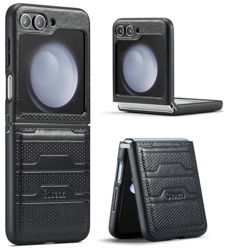 Sibada Entworfen für Samsung Galaxy Z Flip5 Hülle Leder Klapphüllen mit Verbindungsscharnier, stoßfeste Handyhülle für Samsung Z Flip 5 (2023) - Schwarz von Sibada