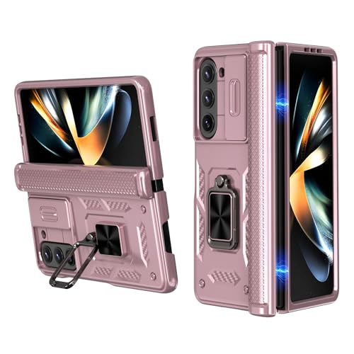 Sibada Handyhülle für Samsung Galaxy Z Fold 5 Hülle mit Schiebe Kamera Cover, Metall 360°Ring Ständer, Kompatibel mit Galaxy Z Fold5 (2023) - Rosé Gold von Sibada