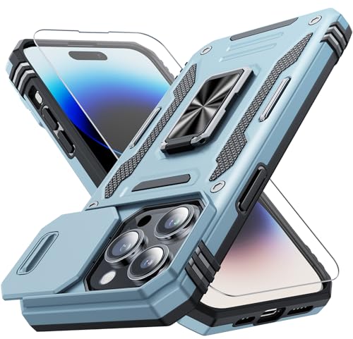 Sibada Hülle für iPhone 15 Pro Max mit Verdecktem ständer,Dia Abdeckung Vollständiger Schutz der Kamera,Kommt mit 1 x Stück Glas Schutzfolie,Modische Handyhülle für iPhone (2023) 6.7" - Marine Blau von Sibada