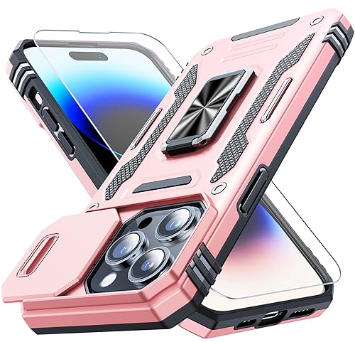 Sibada Hülle für iPhone 15 Pro Max mit Verdecktem ständer,Dia Abdeckung Vollständiger Schutz der Kamera,Kommt mit 1 x Stück Glas Schutzfolie,Modische Handyhülle für iPhone (2023) 6.7" - Rosé Gold von Sibada