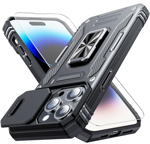 Sibada Hülle für iPhone 15 Pro mit Verdecktem ständer,Dia Abdeckung Vollständiger Schutz der Kamera,Kommt mit 1 x Stück Glas Schutzfolie,Modische Handyhülle für iPhone (2023) 6.1" - Schwarz von Sibada