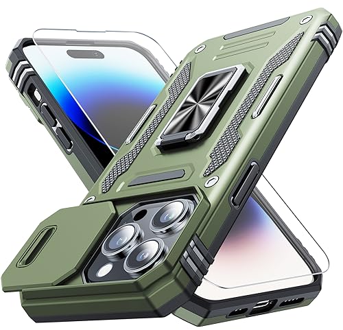 Sibada Hülle für iPhone 15 mit Verdecktem ständer,Dia Abdeckung Vollständiger Schutz der Kamera,Kommt mit 1 x Stück Glas Schutzfolie,Modische Handyhülle für iPhone (2023) 6.1" - Oliv Grün von Sibada