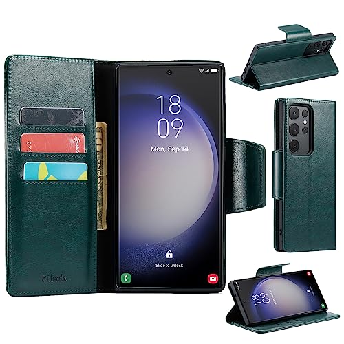 Sibada Klapphülle für Samsung Galaxy S23 Ultra Leder Hülle Flip Wallet Case Luxuriöse Elegante Dünne Handyhülle (2023) 6.8" (Grün) von Sibada