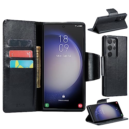 Sibada Klapphülle für Samsung Galaxy S23 Ultra Leder Hülle Flip Wallet Case Luxuriöse Elegante Dünne Handyhülle (2023) 6.8" (Schwarz) von Sibada