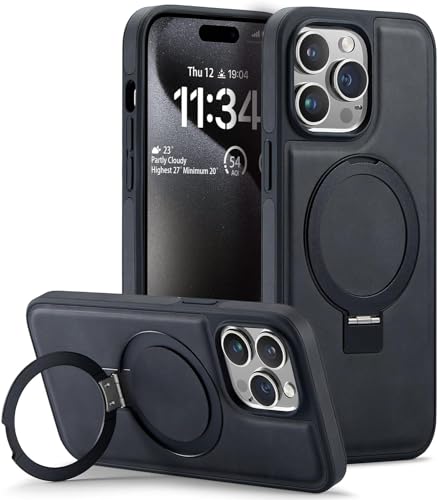 Sibada Leder Hülle für iPhone 14 Pro Max mit Verdecktem Kreisständer für Magnetische,Modische und Elegante Dünne Business Handyhülle (2023) 6.7" - Schwarz von Sibada