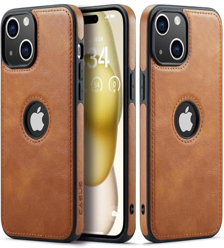 Sibada Leder Hülle für iPhone 15 Handyhüllen Logo Sichtbar Premium Leder Klassisch Luxus Elegant Dünn iPhone 15 Cover (2023) 6.1" - Braun von Sibada