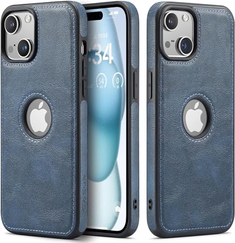 Sibada Leder Hülle für iPhone 15 Handyhüllen Logo Sichtbar Premium Leder Klassisch Luxus Elegant Dünn iPhone 15 Cover (2023) 6.1" - Marine Blau von Sibada