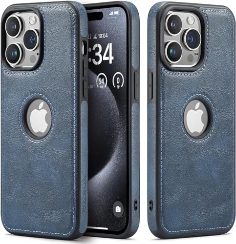Sibada Leder Hülle für iPhone 15 Pro Handyhüllen Logo Sichtbar Premium Leder Klassisch Luxus Elegant Dünn iPhone 15pro Cover (2023) 6.1" - Marine Blau von Sibada