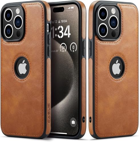 Sibada Leder Hülle für iPhone 15 Pro Max Handyhüllen Logo Sichtbar Premium Leder Klassisch Luxus Elegant Dünn iPhone 15promax Cover (2023) 6.7" - Braun von Sibada