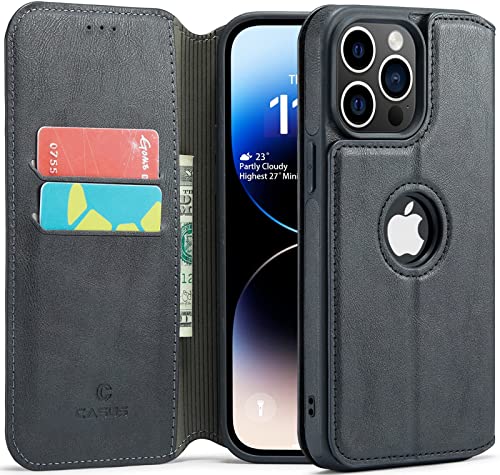 Sibada Logo View Compatible with iPhone 14 Pro Max Hülle Leder Wallet Case Stoßdämpfend Slim Faux Kunstleder with Card Holder Slot Kartenschlitz Magnetic Flip Cover (2022) 6.7" (Schwarz) von Sibada