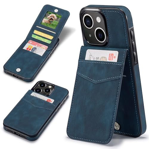 Sibada Multi-Funktionen Leder Handyhülle für iPhone 15 Plus mit Standfunktion Card Slot Snap RFID Magnetverschluss Halten Leather Case for iPhone 15 Plus (2023) 6.7" - Marineblau von Sibada