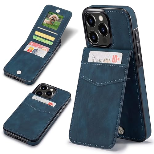 Sibada Multi-Funktionen Leder Handyhülle für iPhone 15 Pro Max mit Standfunktion Card Slot Snap RFID Magnetverschluss Halten Leather Case for iPhone 15 Pro Max (2023) 6.7" - Marineblau von Sibada