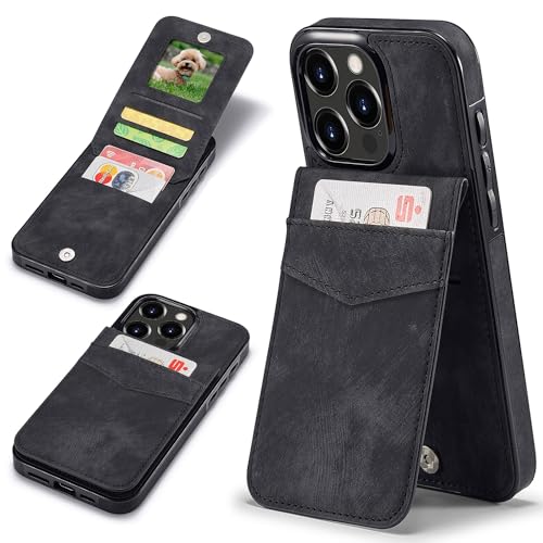 Sibada Multi-Funktionen Leder Handyhülle für iPhone 15 Pro Max mit Standfunktion Card Slot Snap RFID Magnetverschluss Halten Leather Case for iPhone 15 Pro Max (2023) 6.7" - Schwarz von Sibada