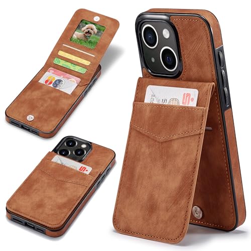 Sibada Multi-Funktionen Leder Handyhülle für iPhone 15 mit Standfunktion Card Slot Snap RFID Magnetverschluss Halten Leather Case for iPhone 15 (2023) 6.1" - Braun von Sibada