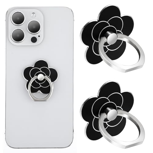 Sibba 2 Stück Handy-Ringhalter mit Ständer Handy-Blumen-Fingerring-Griffe Ständer Aus Metall Universelles Kompatibles Zubehör mit Smartphone Handys Handyhülle (Schwarz) von Sibba