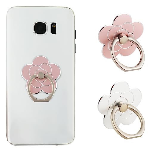 Sibba 2 Stück Handy-Ringhalter mit Ständer Handy-Blumen-Fingerring-Griffe Ständer aus Metall universelles kompatibles Zubehör mit Smartphone, Handys, Handyhülle (Silber, Roségold) von Sibba