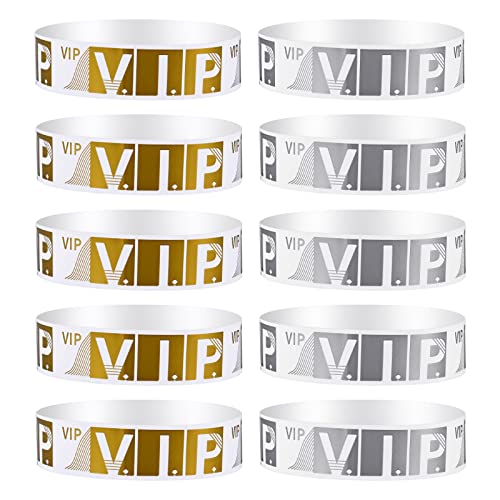 Sibba 200 x Eintrittsbänder Armbänder Armband Abzeichen vip Wasserdichte Papierarmbänder Farbige Eintritt Festivals Party Events Arm Hand Etiketten Halter Stempel Strap Büro Schulbedarf (Gold/Silber) von Sibba