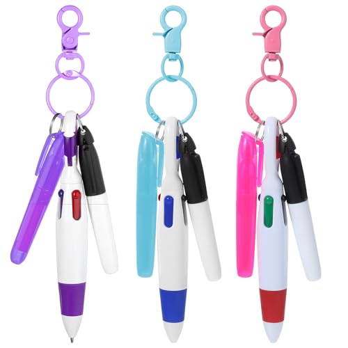 Sibba 3 x Kugelschreiber Mini Textmarker 3 Farben Tinte Druckkugelschreiber Kurze Dicke Stifte Highlighter Ergonomisch Schreibstifte mit Schlüsselanhängerclip Rutschfeste Breitem Griff Kulischreiber von Sibba