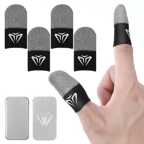 Sibba 4 Stück Gaming Finger Sleeves Touchscreen Fingerhülse Silber Fasern Spiel Mobile Gaming Daumenhülle Thumb Sleeve Finger Handschuhe Seidig Anti-Sweat Atmungsaktiver Daumenhülsen Fingerabdeckung von Sibba