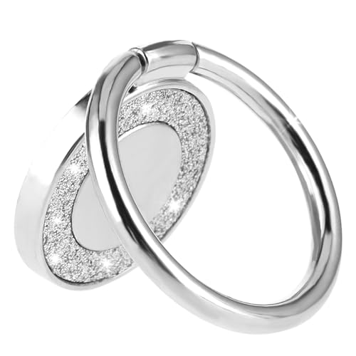 Sibba Handy-Ringhalter Metall-Fingerring-Ständer Glitzernd Handy-Griff Runder Legierungs Ständergriff 360°Drehung 180° Klappung Verstellbar Kompatibel mit Smartphone-Hüllen(Silber) von Sibba