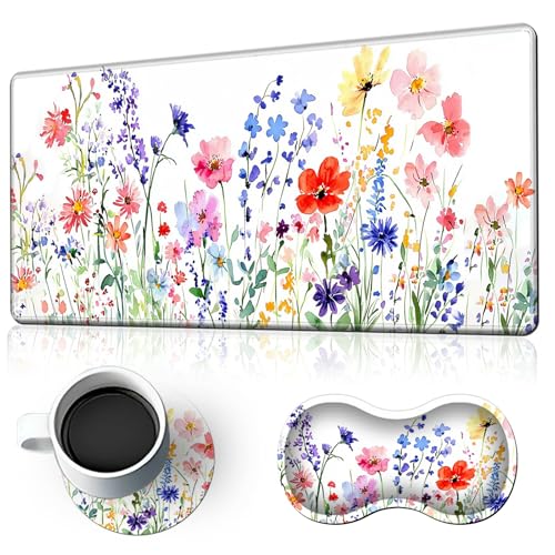 Großes Mauspad mit Handgelenkauflage und Untersetzer aus Memory-Schaum, ergonomisch, rutschfeste Unterseite, wasserabweisende Oberfläche für komfortables Arbeiten und Spielen, Wildblume Großes Mauspad mit Handgelenkauflage und Untersetzer aus Memory-Schaum, ergonomisch, rutschfeste Unterseite, wasserabweisende Oberfläche für komfortables Arbeiten und Spielen, Wildblume von SichKards
