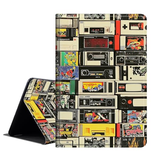 Schutzhülle für Amazon Fire HD 10 Tablet (2023/2021, 13. / 11. Generation), PU-Leder, mit automatischer Schlaf-/Wachfunktion, Multi-Winkel-Ansicht, Retro-Kassettenband von SichKards