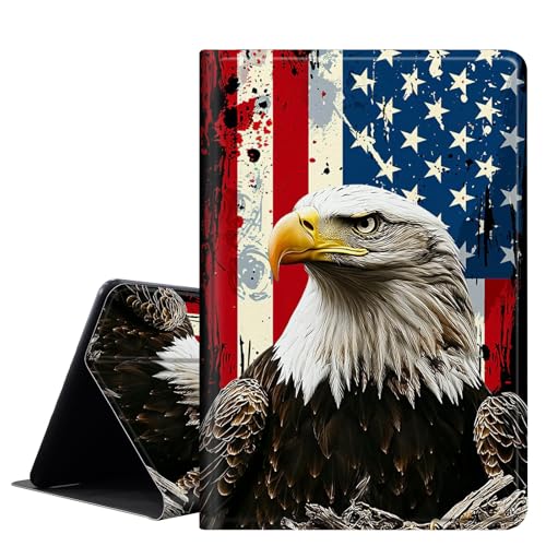Schutzhülle für Amazon Fire HD 10 Tablet (2023/2021, 13. / 11. Generation), PU-Leder, mit automatischer Schlaf-/Wachfunktion, Multi-Winkel-Ansicht, amerikanische Flagge von SichKards