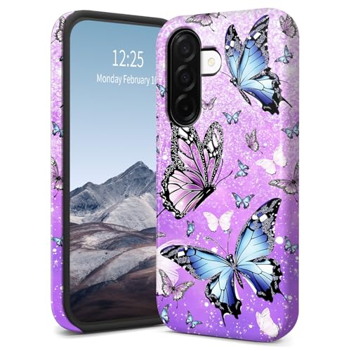 Schutzhülle für Samsung Galaxy A36-5G, schlanke, zweilagige Hybrid-Hülle, stoßfest und kratzfest, Polycarbonat-Hartschale + weiches Silikon, Anti-Vergilbung, Schmetterlinge, Violett Schutzhülle für Samsung Galaxy A36-5G, schlanke, zweilagige Hybrid-Hülle, stoßfest und kratzfest, Polycarbonat-Hartschale + weiches Silikon, Anti-Vergilbung, Schmetterlinge, Violett von SichKards