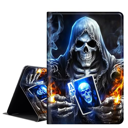 Schutzhülle für iPad Pro 13 Zoll (33 cm), M4 (Modell 2024, 7. Generation), PU-Leder, Folio-Hülle mit automatischer Schlaf-/Wachfunktion, Multi-Winkel-Ansicht, Poker-Schädel Sensenmann von SichKards