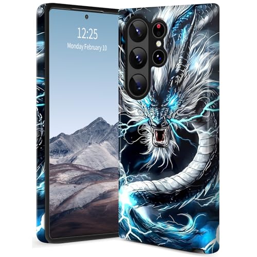 SichKards Dünne, zweilagige Hybrid-Schutzhülle für Galaxy S25 Ultra, ultra-schützende PC-Hartschale + weiche Silikonhülle, stoßfest, kratzfest, Anti-Vergilbungs-Design, Drachen-1 von SichKards