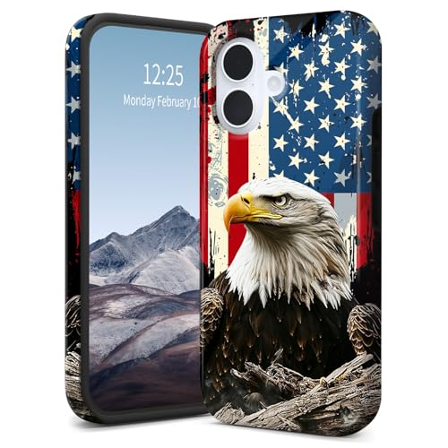 SichKards Dünne, zweilagige Hybrid-Schutzhülle für iPhone 16 Plus, ultra-schützende PC-Hartschale + weiche Silikonhülle, stoßfest, kratzfest, Anti-Vergilbungs-Design, amerikanische Flagge Eagle-4 SichKards Dünne, zweilagige Hybrid-Schutzhülle für iPhone 16 Plus, ultra-schützende PC-Hartschale + weiche Silikonhülle, stoßfest, kratzfest, Anti-Vergilbungs-Design, amerikanische Flagge Eagle-4 von SichKards