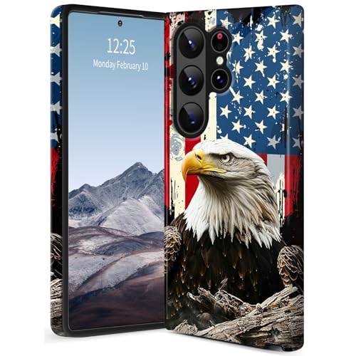 SichKards Dünne zweilagige Hybrid-Schutzhülle für Galaxy S25 Ultra, ultra-schützende PC-Hartschale + weiche Silikonhülle, stoßfest, kratzfest, Anti-Vergilbungs-Design, amerikanische Flagge Eagle-4 SichKards Dünne zweilagige Hybrid-Schutzhülle für Galaxy S25 Ultra, ultra-schützende PC-Hartschale + weiche Silikonhülle, stoßfest, kratzfest, Anti-Vergilbungs-Design, amerikanische Flagge Eagle-4 von SichKards