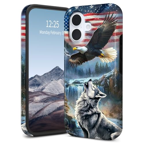 SichKards Dünne zweilagige Hybrid-Schutzhülle für iPhone 16 Plus, ultra-schützende PC-Hartschale + weiche Silikonhülle, stoßfest, kratzfest, Anti-Vergilbungs-Design, Adler und Wolf SichKards Dünne zweilagige Hybrid-Schutzhülle für iPhone 16 Plus, ultra-schützende PC-Hartschale + weiche Silikonhülle, stoßfest, kratzfest, Anti-Vergilbungs-Design, Adler und Wolf von SichKards